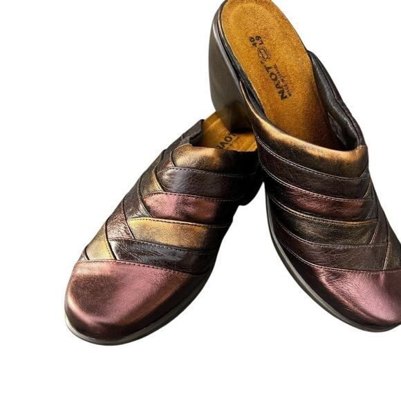 NWOT NAOT -women’s 9/40 leather slip on metallic multicolored mules - Picture 2 of 8